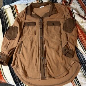 Women's Teddy Shacket in Brown with Contrast Trim
